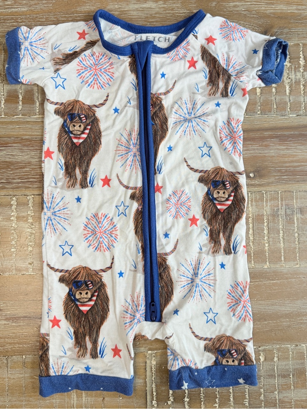 Fletch 4th of July bamboo one piece romper outfit pajamas size 6-12m